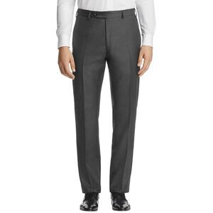 Luigi Bianchi Mens Flat Front Micro Neat Dress Pants 40 Grey Italy